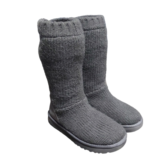 UGG Women's Dark Grey 12" Tall Fuzzy Woven Boots Size 6 - Picture 1 of 9